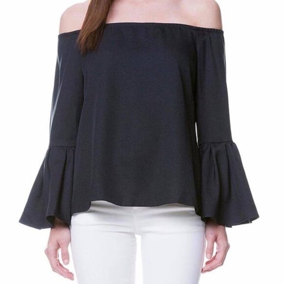 English Factory Black Off Shoulder Bell Sleeve Blouse Size Medium - Picture 1 of 13